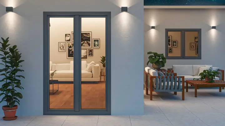 Salón con ventanas 301 en acabado madera