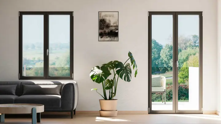 Salón con ventanas C30 de aluminio negro